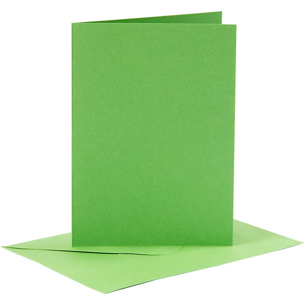 Cartes et enveloppes, dimension carte 10,5x15 cm, dimension enveloppes 11,5x16,5 cm, 110+220 gr, vert, 6 set/ 1 Pq.