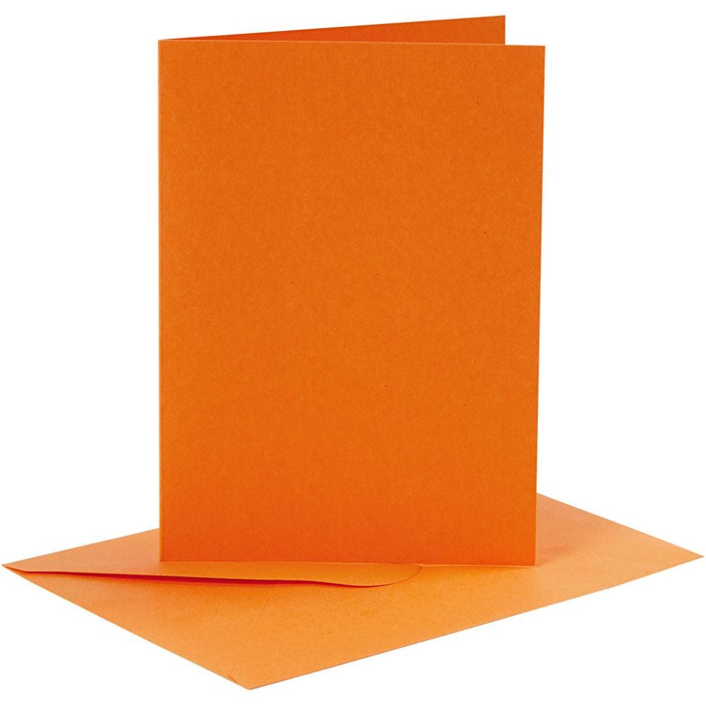 Cartes et enveloppes, dimension carte 10,5x15 cm, dimension enveloppes 11,5x16,5 cm, 110+220 gr, orange, 6 set/ 1 Pq.