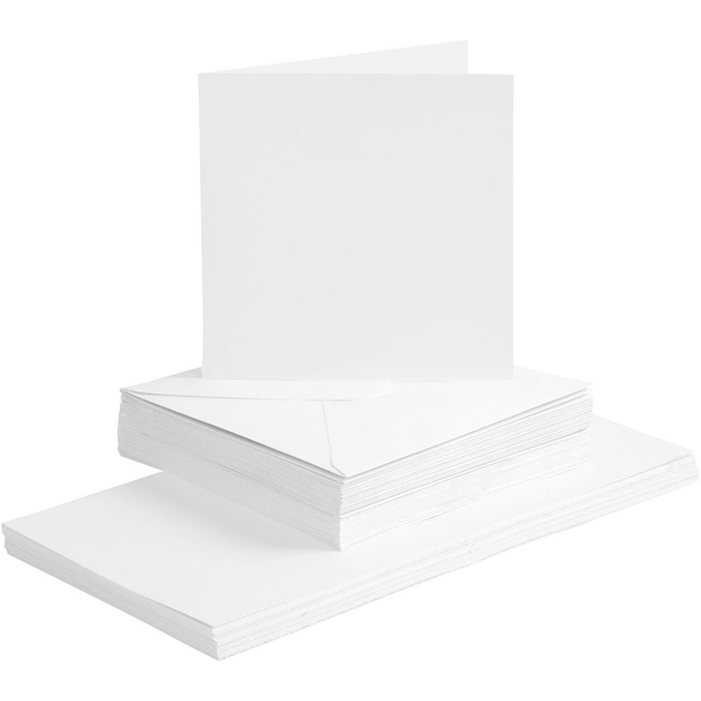 Cartes et enveloppes, dimension carte 15x15 cm, dimension enveloppes 16x16 cm, 120+240 gr, blanc, 50 set/ 1 Pq.