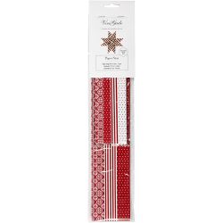 Bandes de papier &eacute;toiles, L : 44+78 cm, L : 15+25 mm, d 6,5+11,5 cm, rouge, blanc, 60 bandes/ 1 Pq.