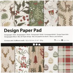 Bloc de papier design, feuille 15,2x15,2 cm, No&euml;l, 120 gr, beige, rouge, 50 flles/ 1 Pq.