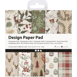 Bloc de papier design, feuille 15,2x15,2 cm, No&euml;l, 120 gr, beige, rouge, 50 flles/ 1 Pq.