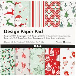 Bloc de papier design, feuille 15,2x15,2 cm, No&euml;l, 120 gr, vert, rouge, blanc, 50 flles/ 1 Pq.
