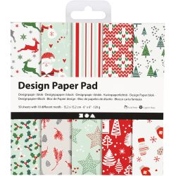 Bloc de papier design, feuille 15,2x15,2 cm, No&euml;l, 120 gr, vert, rouge, blanc, 50 flles/ 1 Pq.