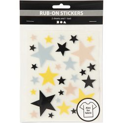 Rub-on Stickers, sterren, vel 12,2x15,3 cm, 2 vel/ 1 doos