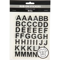 Rub-on Stickers, letters en cijfers, H: 17 mm, B: 17 mm, vel 12,2x15,3 cm, zwart, 2 vel/ 1 doos