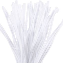 Chenille, L: 30 cm, dikte 6 mm, wit, 50 stuk/ 1 doos