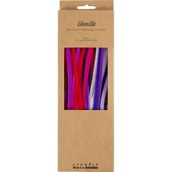 Chenille, L: 30 cm, dikte 6 mm, paars/roze harmonie, 25 stuk/ 1 doos