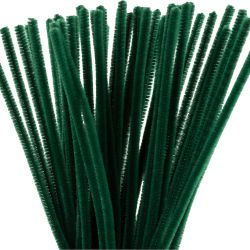 Chenille, L: 30 cm, dikte 6 mm, donkergroen, 50 stuk/ 1 doos
