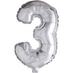 Folieballon , 3, H: 41 cm, zilver, 1 stuk