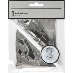 Folieballon , 3, H: 41 cm, zilver, 1 stuk