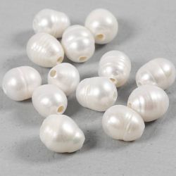 Zoetwaterparels, d 9-11 mm, gatgrootte 2 mm, In de lengte geperforeerd, parelmoer, 13 stuk/ 1 doos