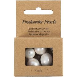 Zoetwaterparels, d 13-14 mm, gatgrootte 0,8 mm, In de lengte geperforeerd, parelmoer, 4 stuk/ 1 doos