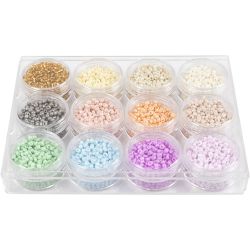 Rocailles, d 3 mm, afm 8/0, gatgrootte 0,6-1,0 mm, pastelkleuren, 12x17 gr/ 1 doos