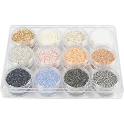 Rocailles, d 1,7 mm, afm 15/0, gatgrootte 0,5-0,8 mm, pastelkleuren, 12x15 gr/ 1 doos