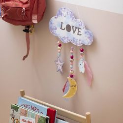 Hobbyset Decoratie, Wolk, maan, ster, glitterkleuren, pastelkleuren, 1 doos