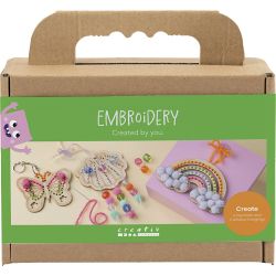 Mini Hobbyset Borduurwerk, Vlinder, schelp, regenboog, diverse kleuren, 1 doos
