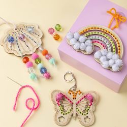 Mini Hobbyset Borduurwerk, Vlinder, schelp, regenboog, diverse kleuren, 1 doos