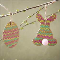 Mini Hobbyset Decoratie, Ei en konijn, bruin, groen, roze, geel, 1 doos