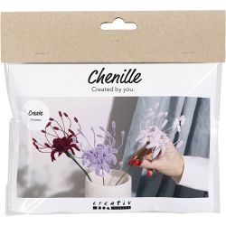 Mini Hobbyset Bloemen van Chenilledraad, Lelie, lichtroze, lichtpaars, donkerrood, 1 doos