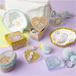 Hobbyset Decoratie, Dozen, schelpen, sleutelhangers, pastelkleuren, 1 doos